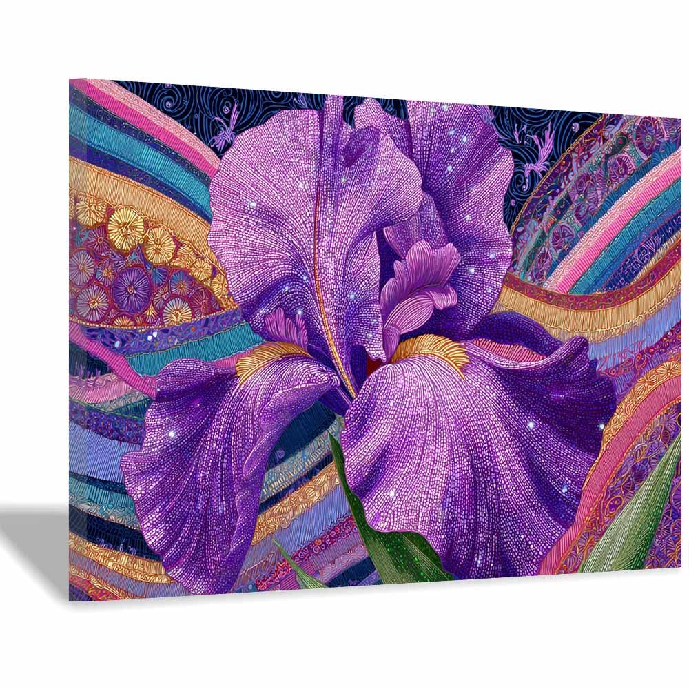 ZAMAEIU Canvas Print Wall Art Painted iriss Modern Nature Landscape Poster, for living room, bedroom,Corridor Office Room Decoretc.(Purple;)-30x50cm Framed