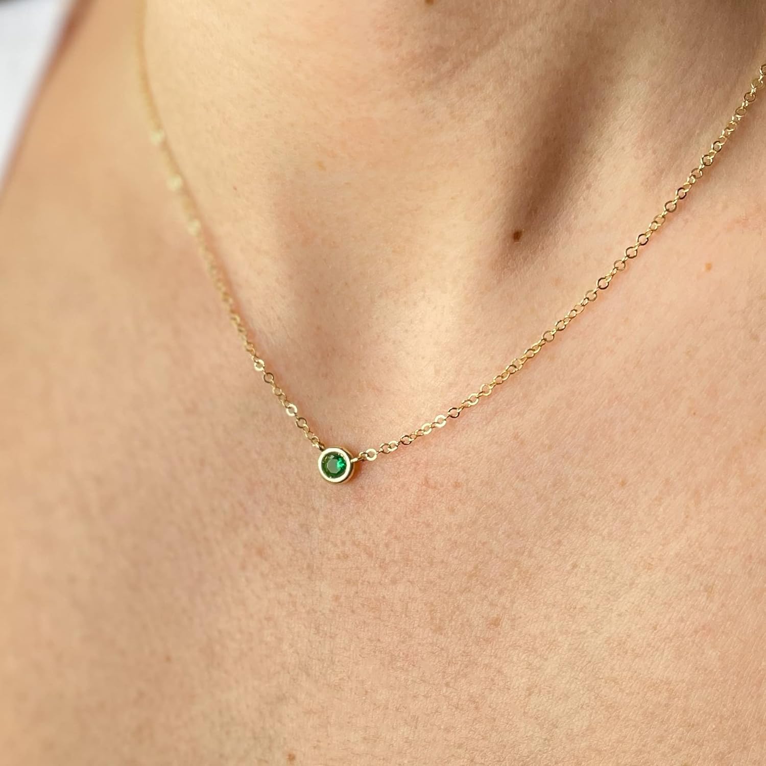 14k Gold Round Solitaire Diamond Choker Pendant Gemstone Necklace for Women Girls, Birthstone Necklace, Fine Jewelry Gift for Birthday Mother’s Day Christmas Wedding