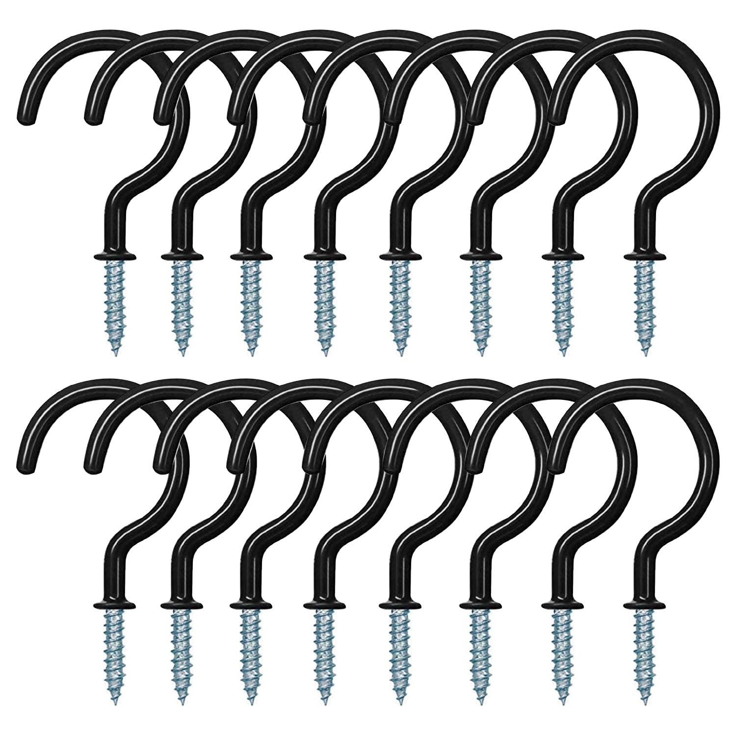 16 Pcs Screw-in Eye Hooks Ceiling Hooks Heavy Duty Screw Cup Hook for Bathroom Kitchen Wall Ceiling Hanging, Perfect for Hanging Plant, Light, Mug, Towel (Black, 2.9 Inch)