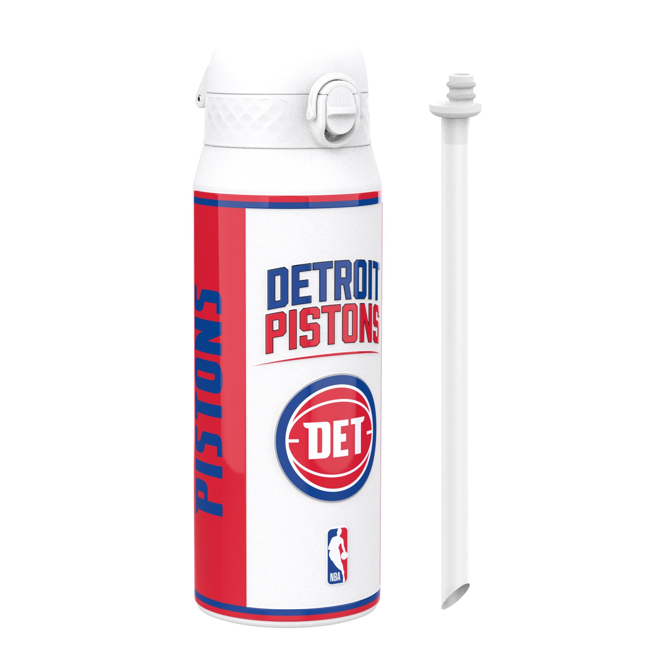 Ion8 NBA Detroit Pistons Sports Thermal Water Bottle with Removable Straw, 750ml/24oz, Leak-proof Insulated Drinking Bottle, Easy to Open, Secure Lock, Dishwasher Safe, Flip Cover, Metal Bottle
