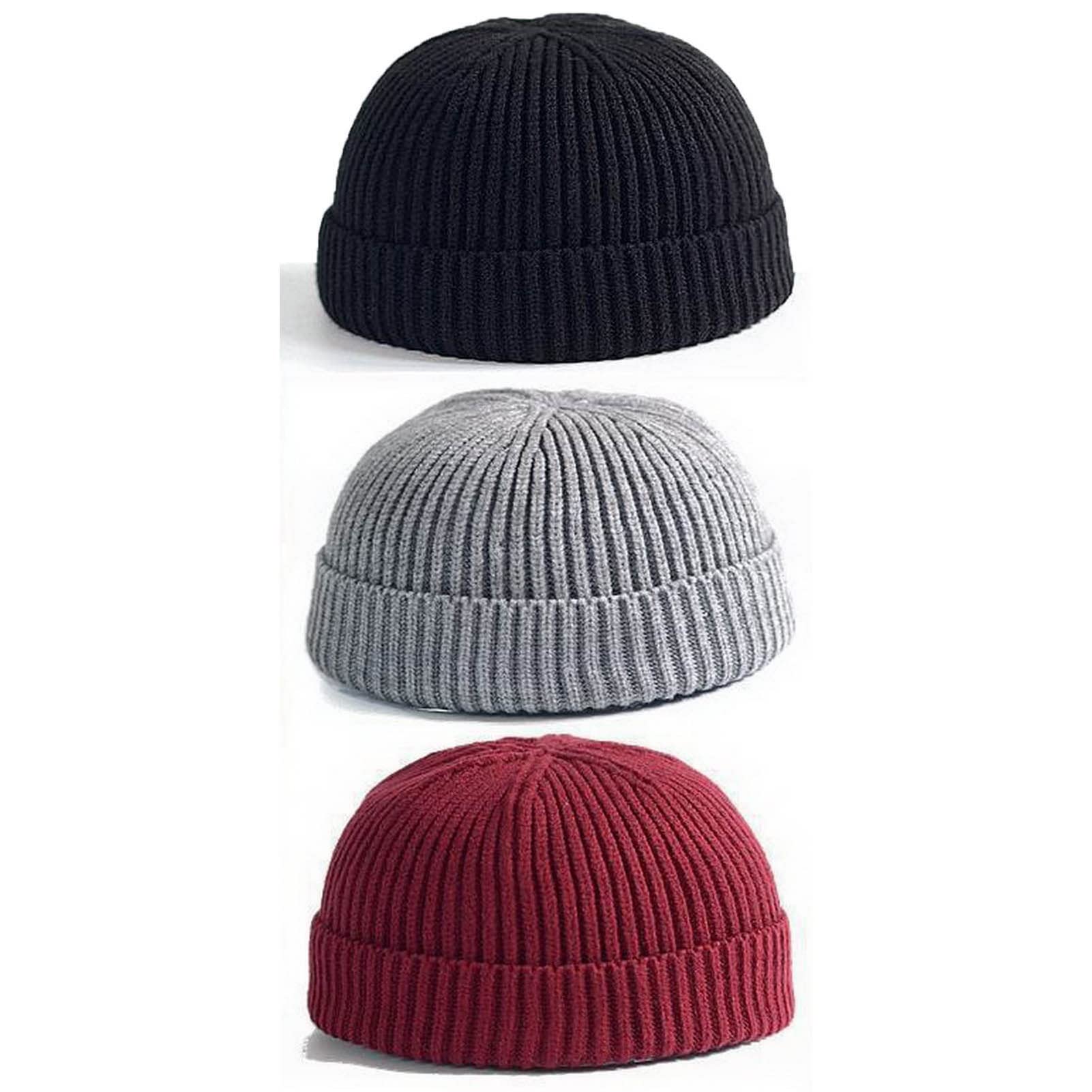 Faringoto Men's Black+Light Grey+Wine Docker Hat Sailor Hat For Wo Brimless Hats