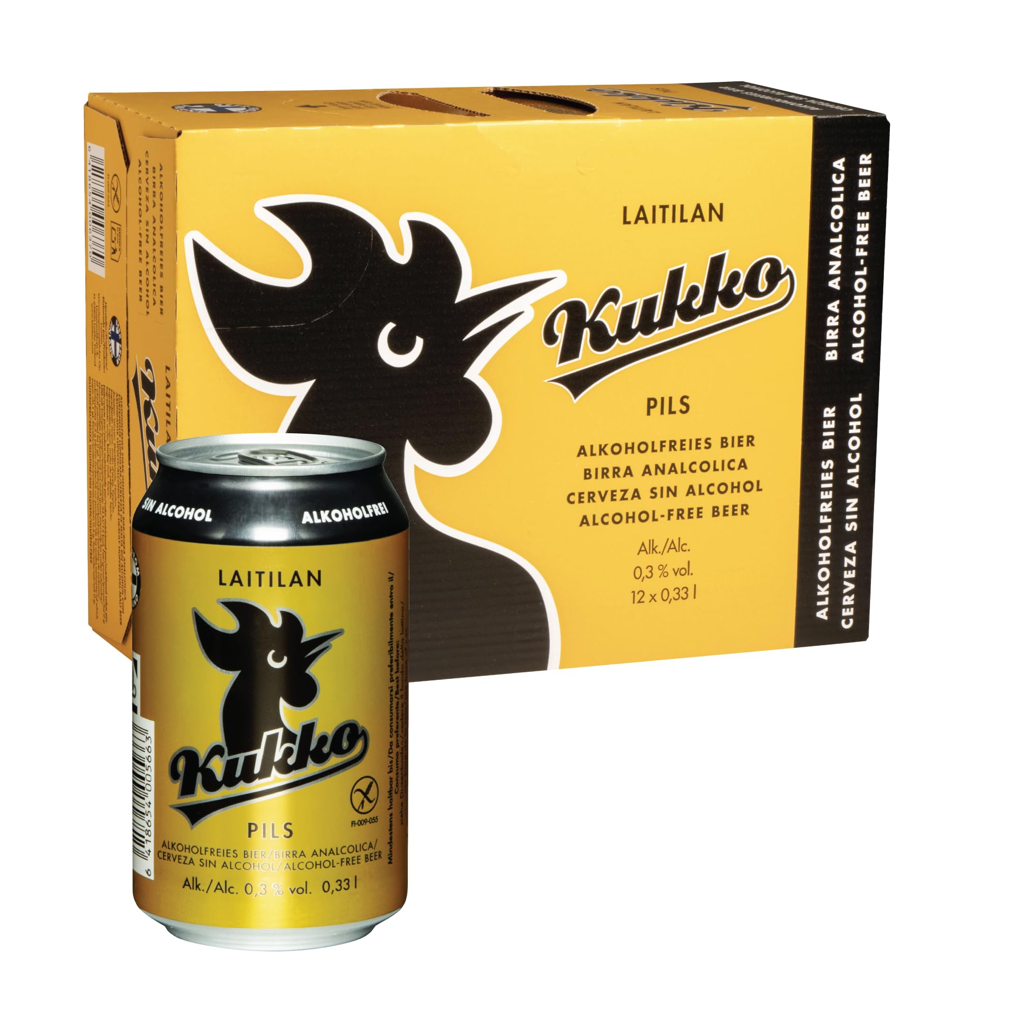 Kukko Glutenfreies Alkoholfreies Pils Bier – Premium finnisches Craft-Bier mit klassisch herbem Charakter und knackigem Geschmack für anspruchsvolle Genießer – 24 × 0,33 L Dosen – 6 € Dosenpfand