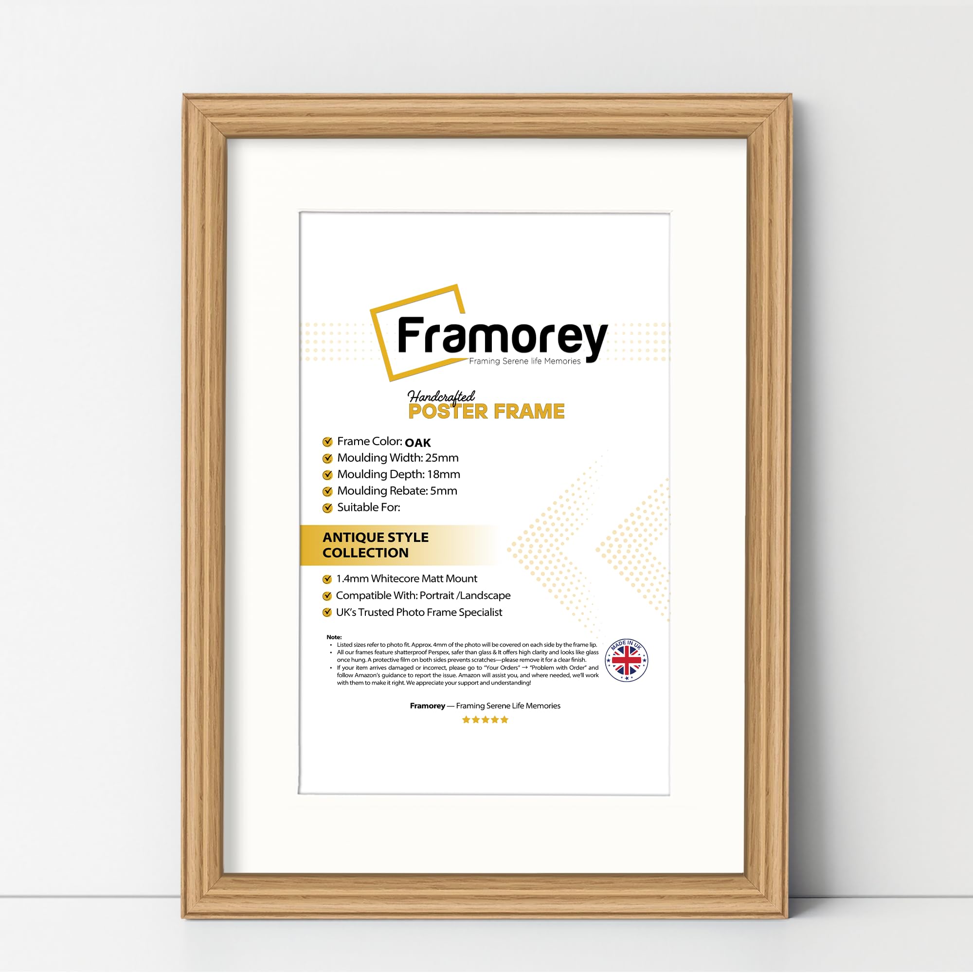 FRAMOREY LW Antique Style Photo Frames 28x24" Size Oak Picture Frame With 24x20" Size White Mount, Modern Art Picture Frames, Wall Hanging Poster Frame, Photo Print Frames
