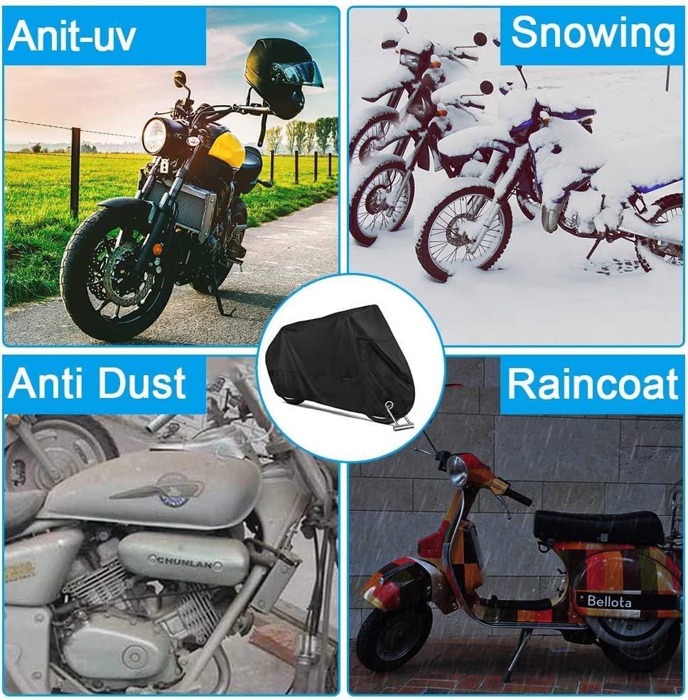 unibelin Housse de Protection Moto Couverture Imperméable 190T Housse de Moto Couverture la Pluie, la Neige, la poussière, Anti-UV Couvre-Moto pour Moto Scooter avec Sac 245 * 105 * 125cm - Noir - Image 4