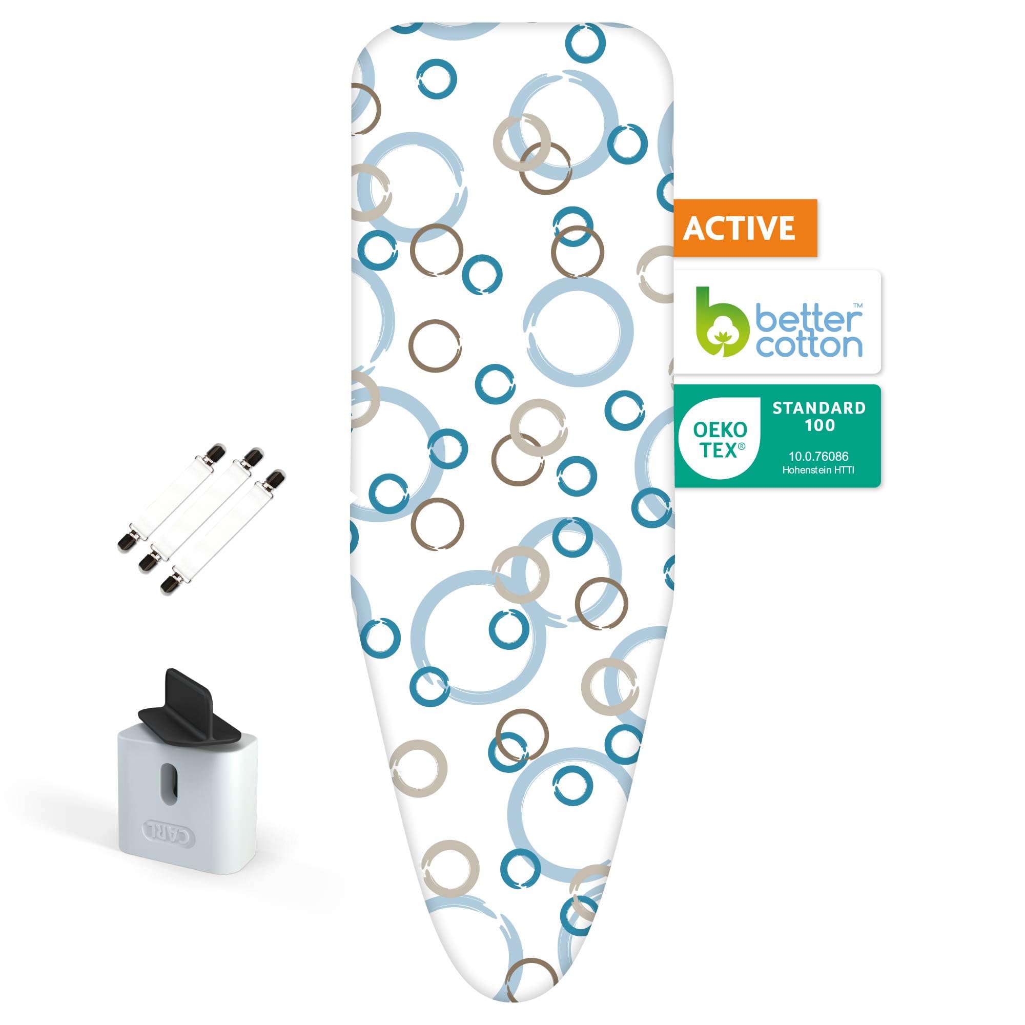 LaundrySpecialist Bügelbrettbezug Active – 5 Schichten und bis zu 50% schnelleres Bügeln – Bügeltischbezug – Dampfrückstrahlend–Größe M von 38 bis 45 cm und 119 bis 125 cm – Universeller Bügelbezug