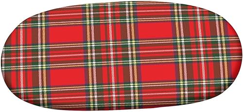 Miniatura 3 de Mantel ajustable ovalado de poliéster elástico a cuadros rojos, diseño de tartán de cultura occidental europea y vintage, se adapta a mesas ovaladas