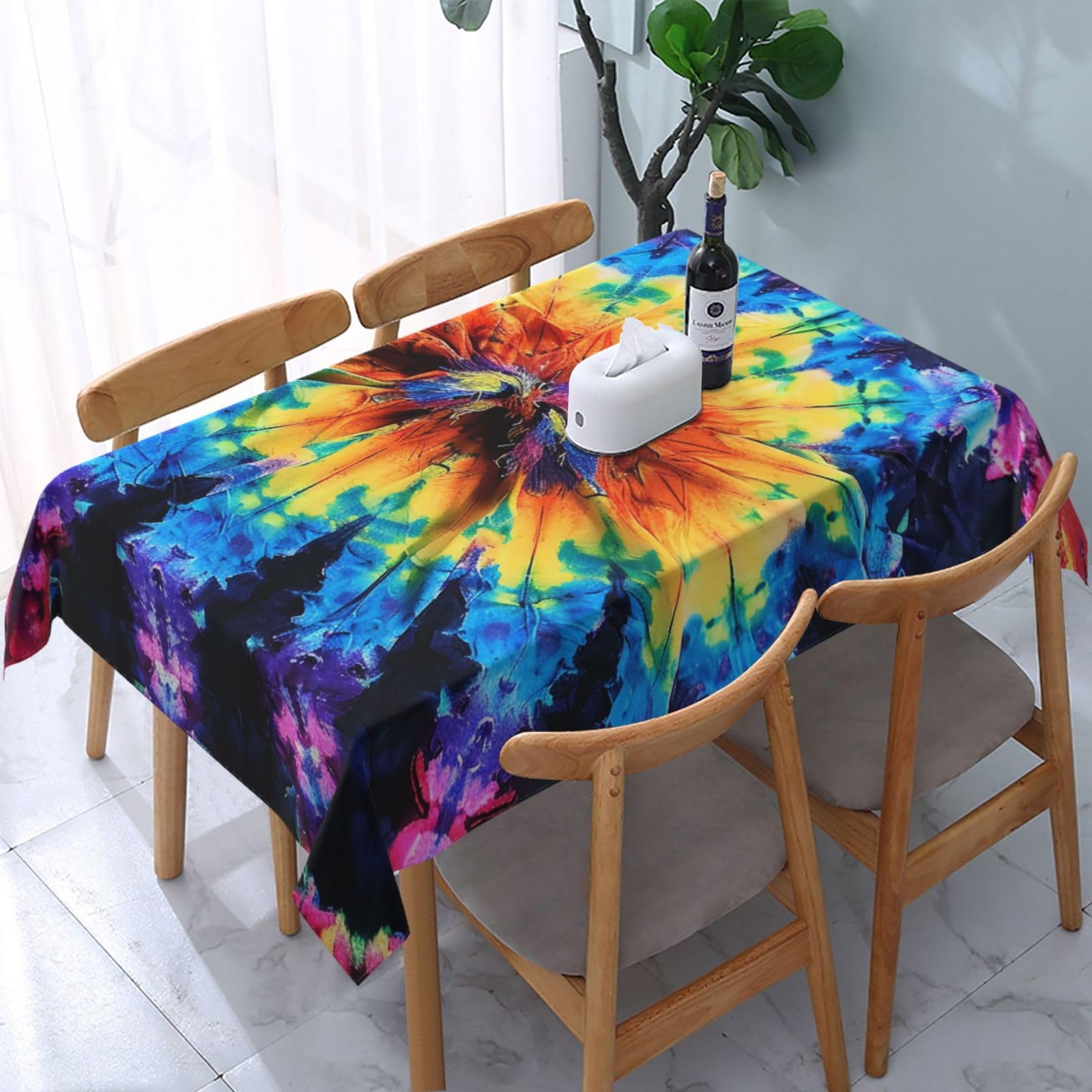 WPKJU Exotic Tribe Tie Dye Style Printed Tablecloth Water Resistant Table Cover Washable Rectangle Table Cloth for Tables 54x72 in