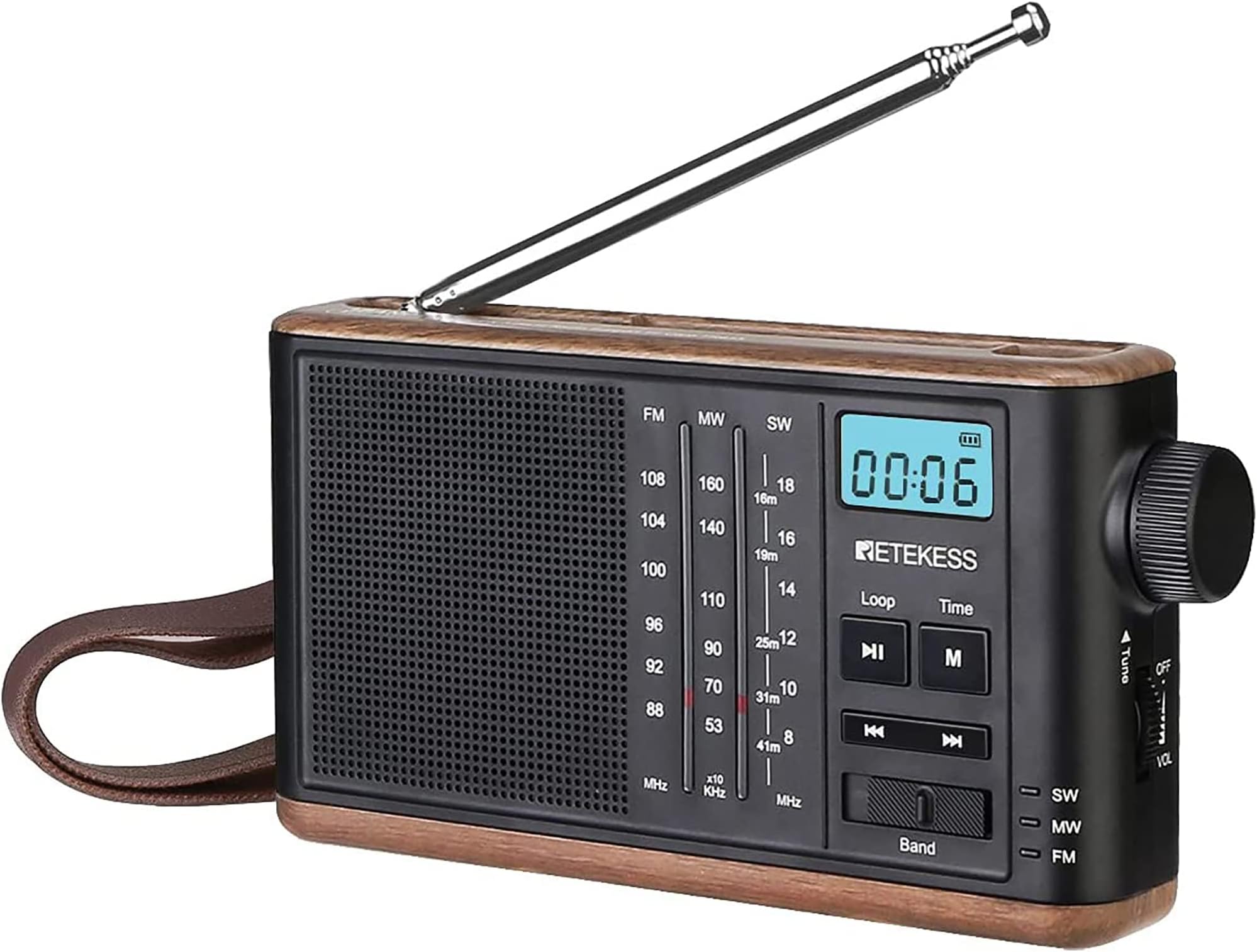 Retekess TR613 Portable Shortwave Radios, AM FM Radios with Best Reception, Transistor Radio Support TF Card and Backlight LCD Display (Black)