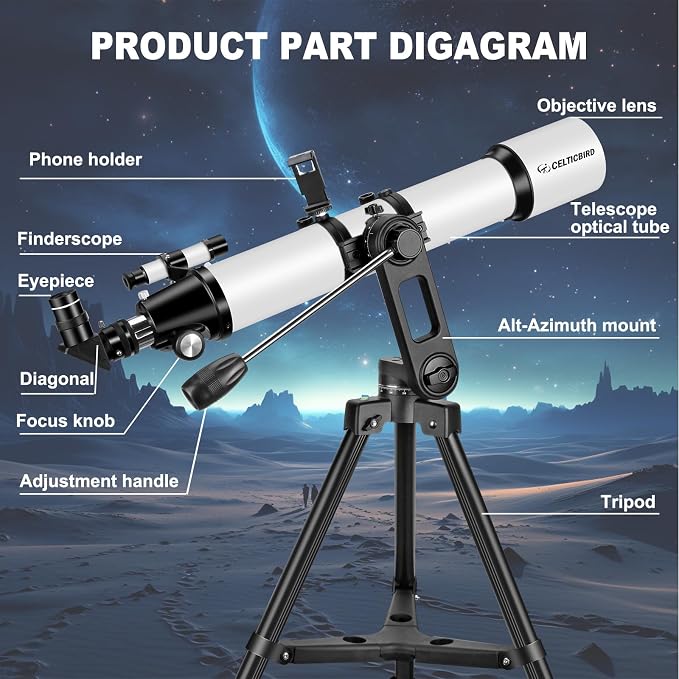 Telescopio Refractor 90mm 800mm para Astronomía miniatura 7