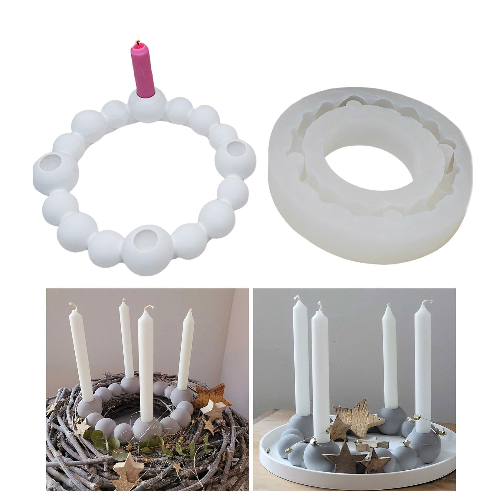 Stampi rotondi per portacandele a forma di sfera, stampi per base di candele, ornamento decorativo in silicone, accessori per la produzione a mano per candele