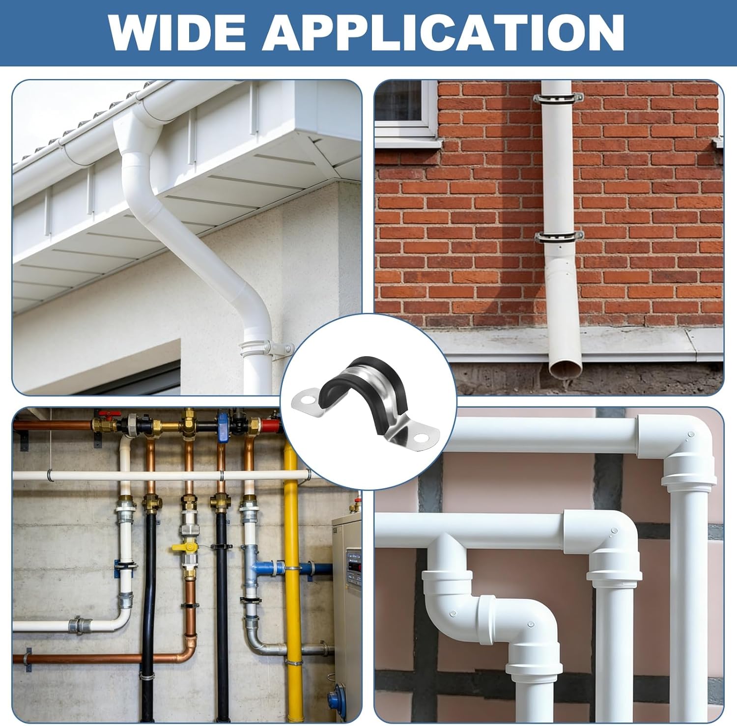 uxcell 15 Pcs Pipe Strap Clamp, 16mm(0.63") Rubber Cable Clamp Rubber Cushioned 304 Stainless Steel U Bracket Tube Holder Support with Screws for Water Pipe HVAC Cable Management