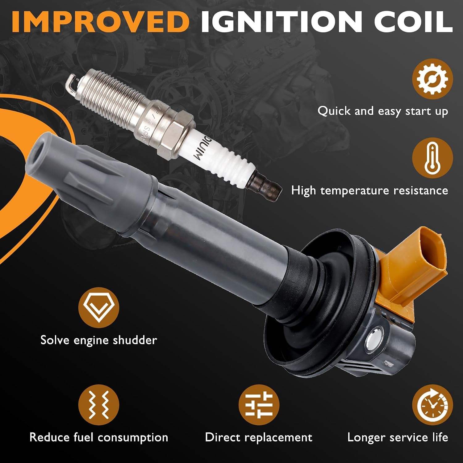 UF646 Ignition Coils Pack & Iridium Spark Plugs Set of 6 Compatible with Ford Expedition Explorer F-150 Flex Lobo Taurus Transit-150 250 350, Lincoln MKS MKT Navigator Replaces #GN10638
