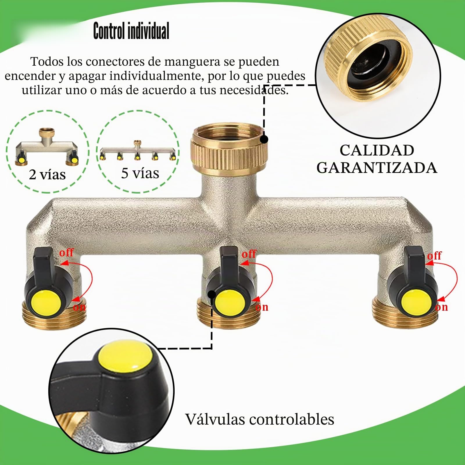 Latón Jardín Desviador de Grifo con 5 distribuidores,3/4 Pulgadas Conector de Grifo Manguera,Adaptador Derivación Flujo de Agua con 5 Válvula,para Riego Jardín Al Aire Libre Jardineria