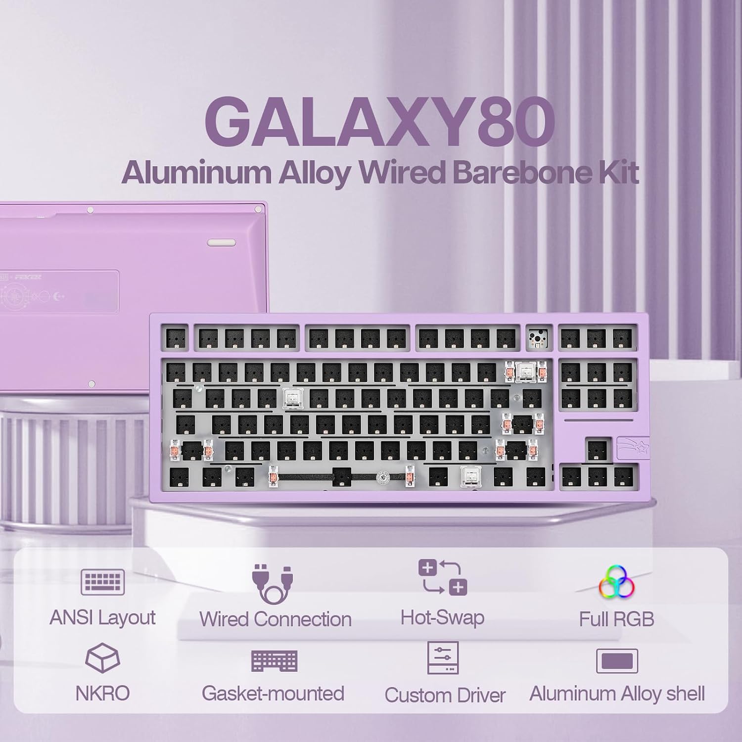 EPOMAKER x Feker Galaxy80 Gaming Keyboard, Aluminum Alloy Wired Mechanical Keyboard, Gasket-Mounted Custom Barebones Kit, Hot Swappable, NKRO RGB for Win/Mac (Purple) image 2