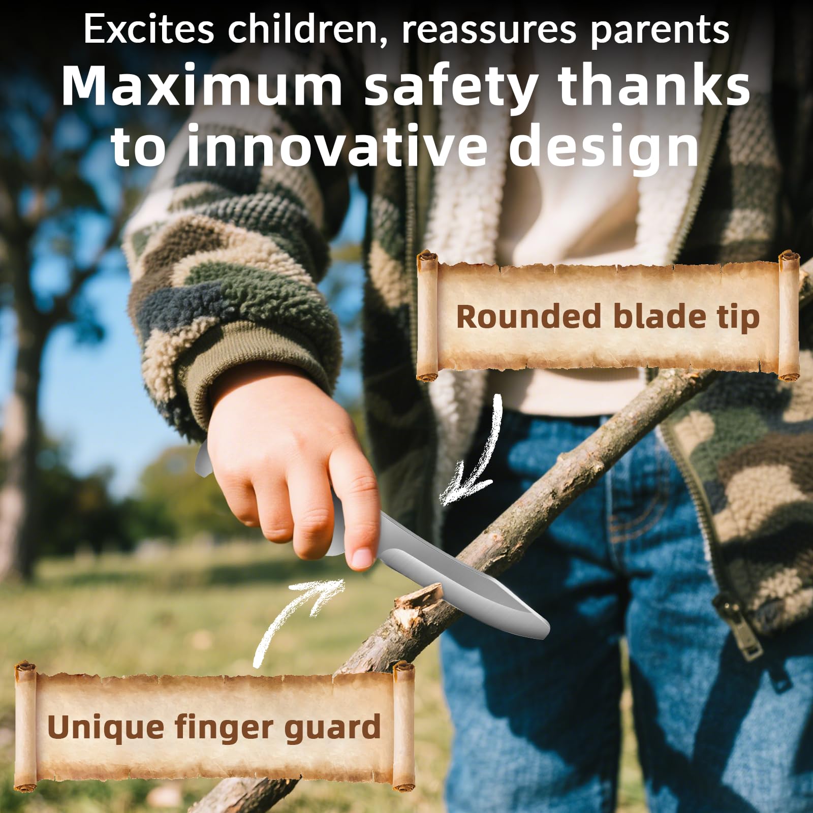 Zikenis Coltello da Intaglio per Bambini dai 6 Anni in Su, Coltellino Piegevole per Bambini con Fodero e Guanti Anti-Taglio – Kit di Coltelli e Utensili per Intaglio, Coltello da Esterno