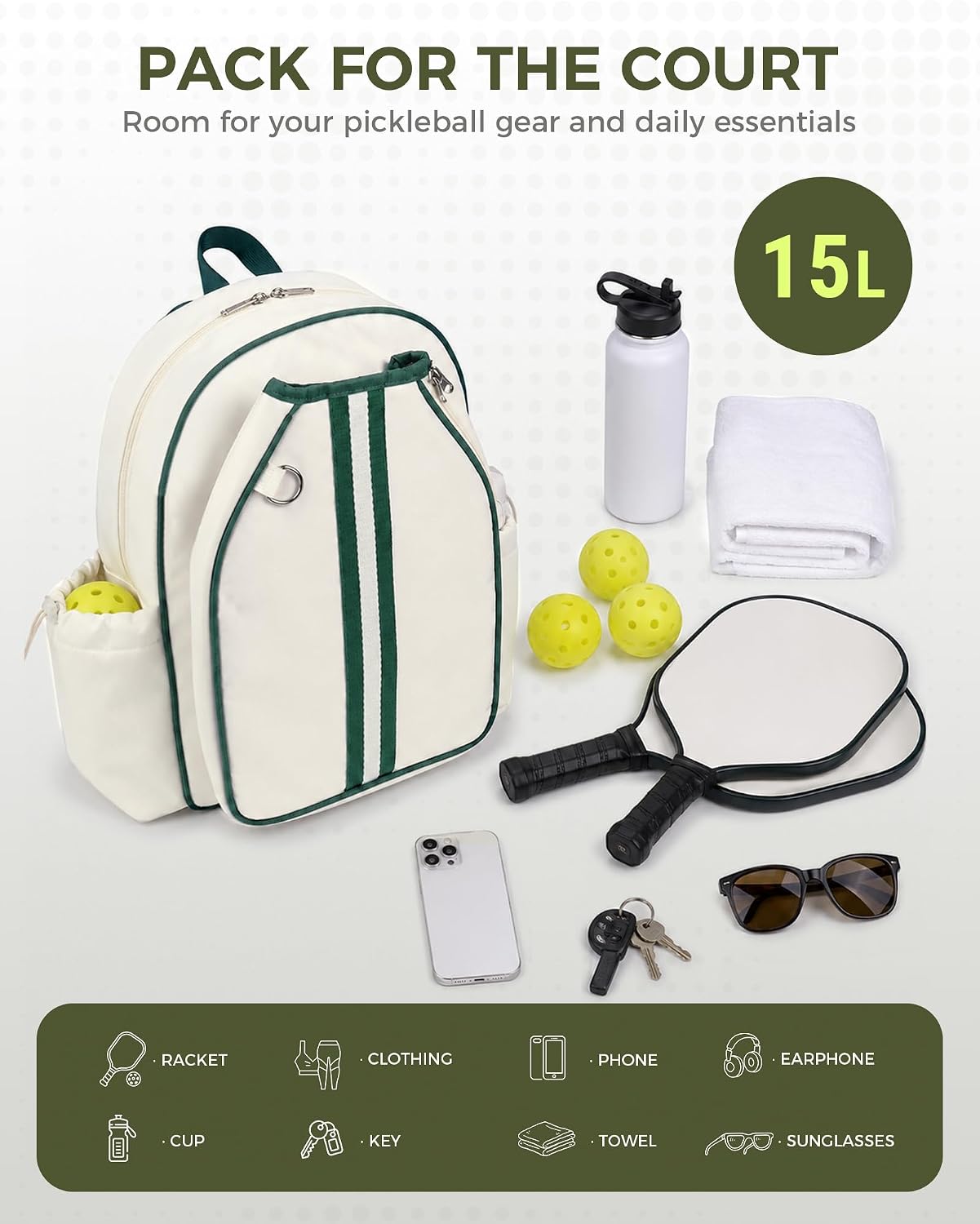 Pickleball Bag for Women & Men Sling Crossbody Backpack Waterproof Pocket & Fence Hook Racket Bags