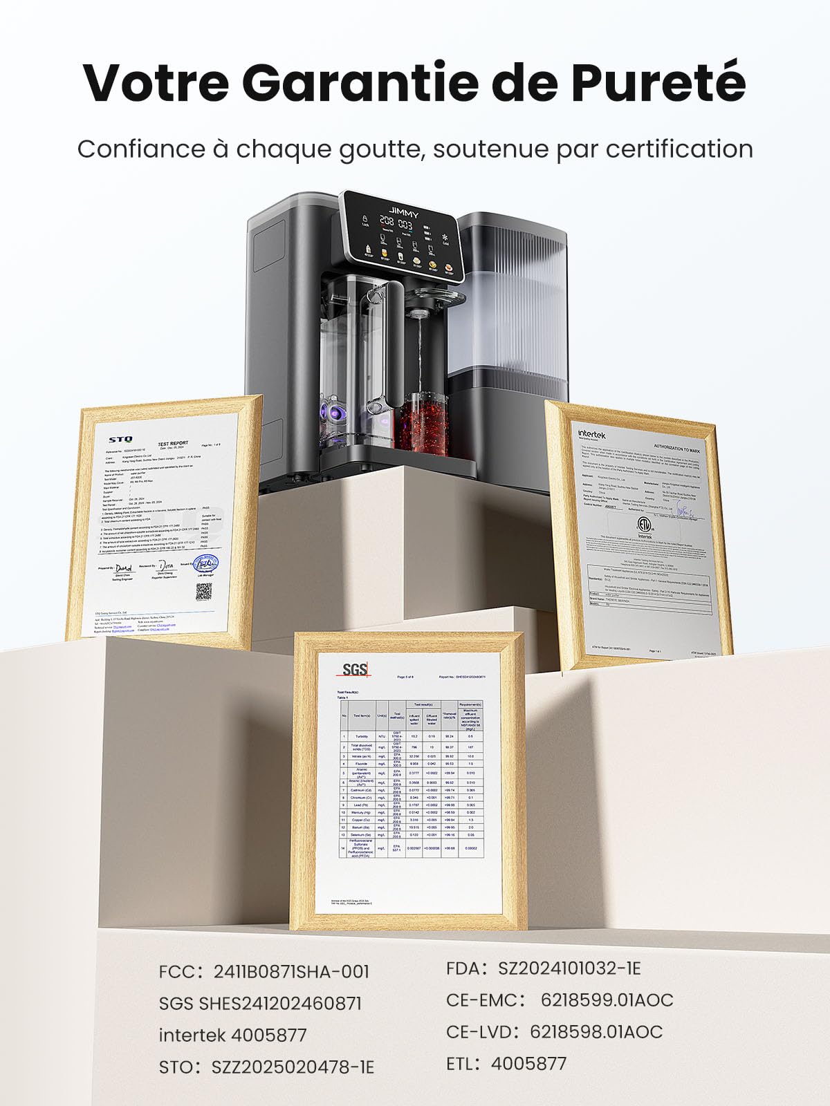 Jimmy R9 Pro Système de Filtration d'Eau à Osmose Inverse de Comptoir, Fontaine à Eau avec Chauffage et Refroidissement, 7 Étapes de Filtration UV, Eau Chaude Instantanée, Affichage Intelligent TDS