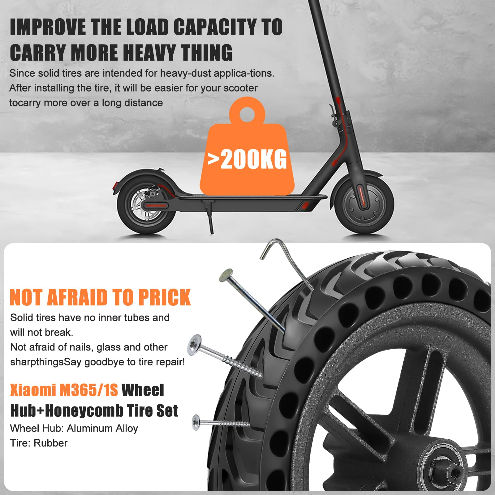 SYACHI E Scooter pneu et plein pour Xiaomi M365 1S, 8,5", en caoutchouc plein, avec moyeu de roue, roue de rechange, pneu intégré