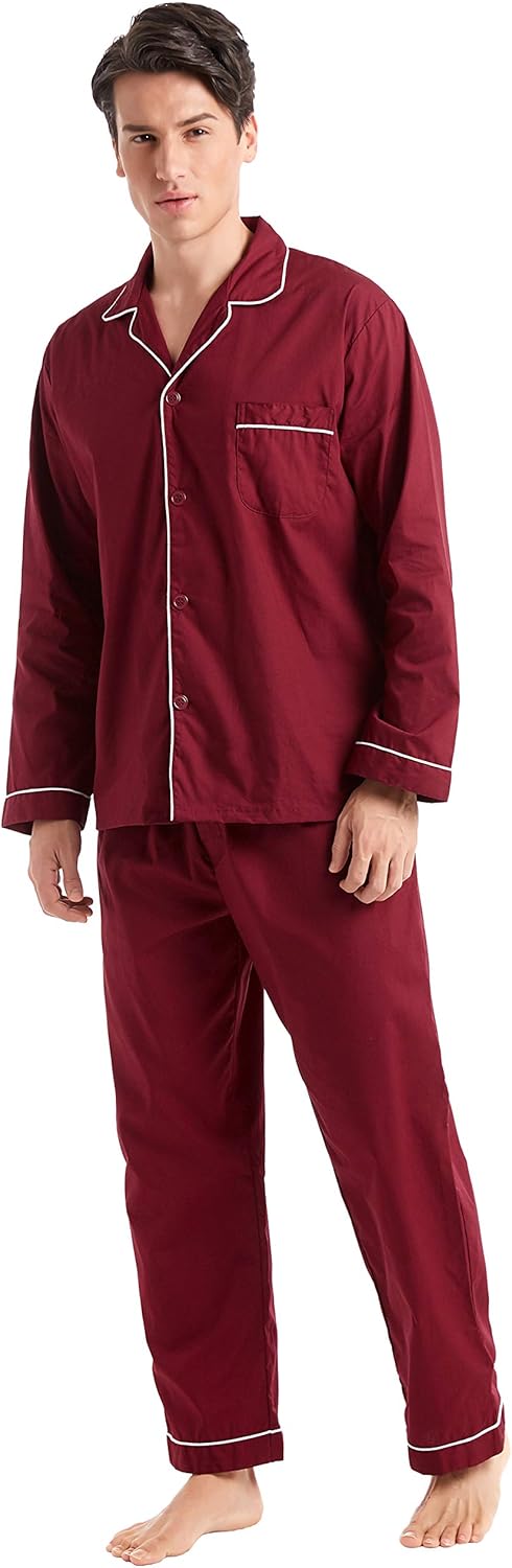 TONY AND CANDICE Men’s Cotton Pajama Set, Long Sleeve Button-Down Woven Sleepwear