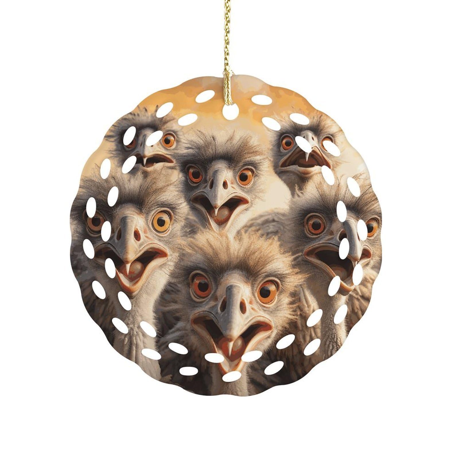 Btcowzrv Style A Flock Of Ostriches Ceramic Ornament,Round Ornaments With Hole Easy To Hang,Hanging Ornament For Wedding Party Home Window Garden Christmas Day Decor