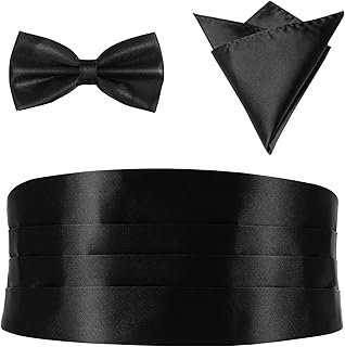 Wisfunlly 3pcs Men's Black Satin Formal Bow Tie
