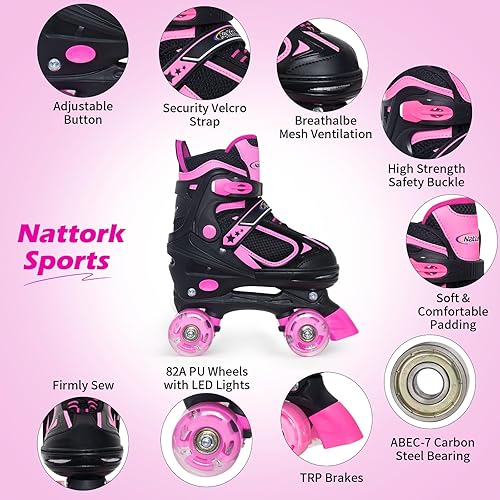 Miniatura 25 de Nattork Patines de ruedas para niños y niñas, 4 tamaños ajustables con todas las ruedas iluminadas, regalo de cumpleaños para deportes en interiores