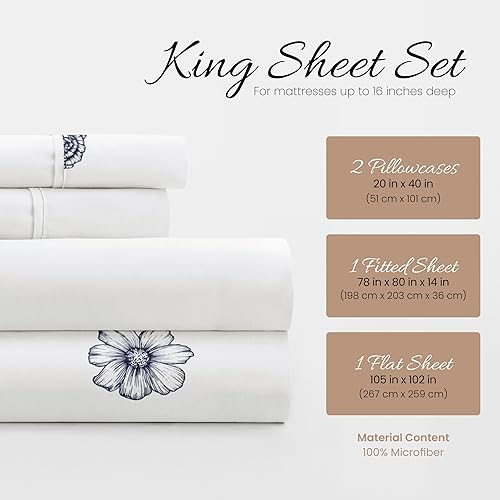 Miniatura 2 de Linen Market Juego de sábanas King de 4 piezas (flores azul marino)  Duerme mejor que nunca con estas sábanas ultrasuaves y refrescantes para tu