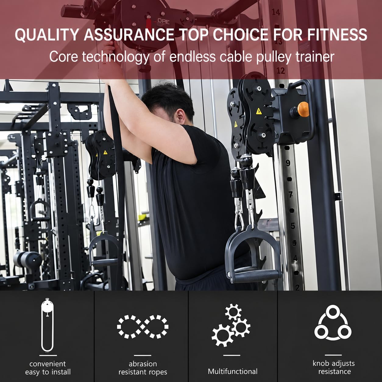 Allenatore con Corda da 4 m per Fitness e Muscolazione Completa Black