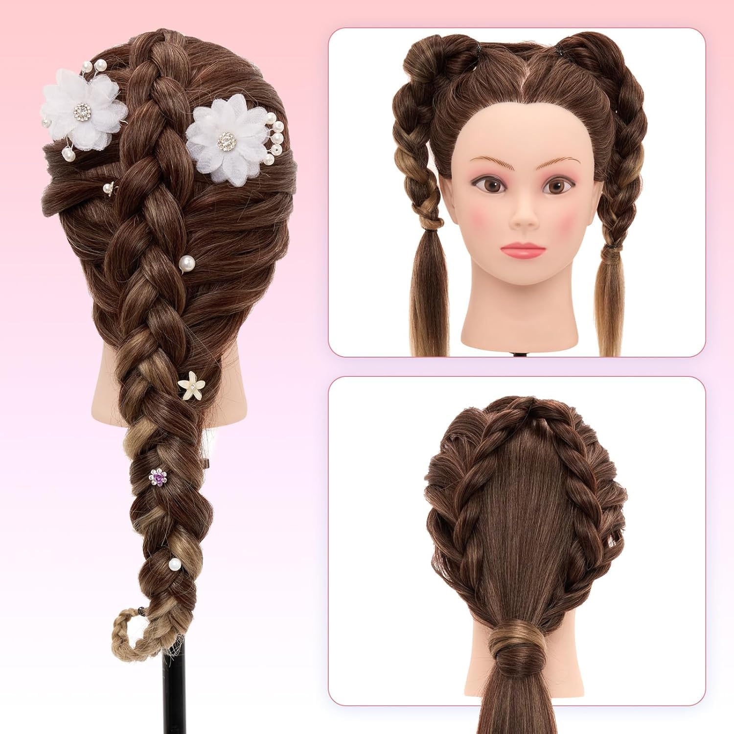Neverland, testa da parrucchiere, testa di allenamento per bambini (26" Ombre Marrone)