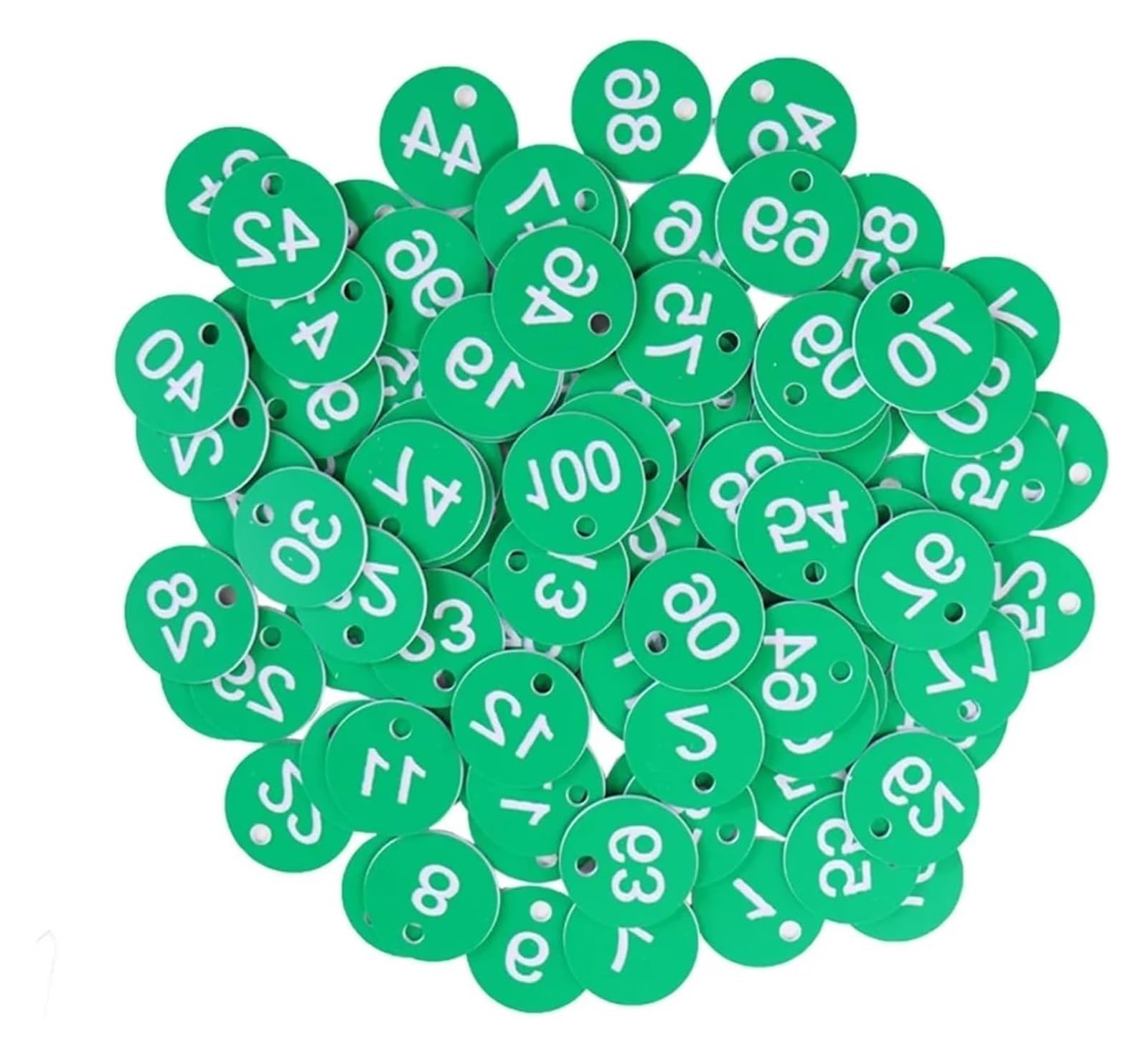 Plastikowe zawieszki z numerami, Okrągłe grawerowane przywieszki z numerami sekwencyjnymi ABS. Opakowanie 100 sztuk wielokolorowych o średnicy 3,5 centymetra(Green)