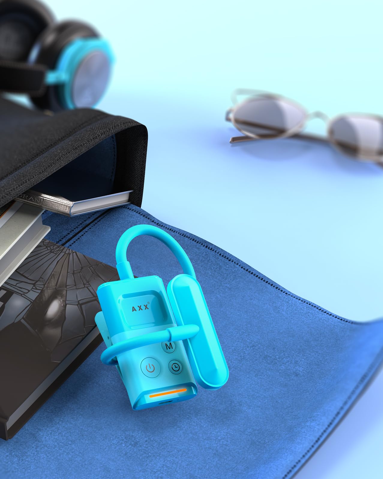 AXX Lampada da lettura ricaricabile per bambini, con clip, a batteria, 1000 mAh, timer da 30/60 minuti, accessori di illuminazione per auto da viaggio di notte, blu nebbioso
