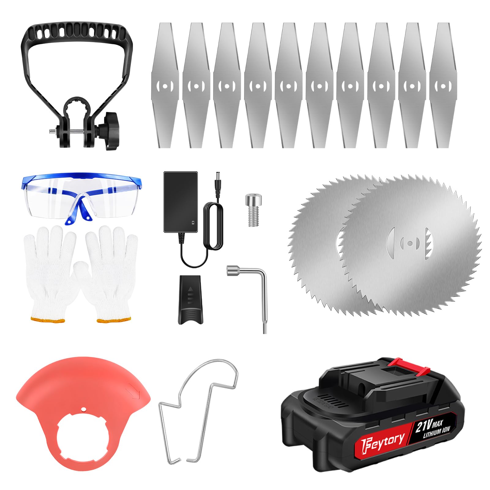 Desbrozadora de césped con batería, 21 V, ángulo de cabeza ajustable, batería recargable de 1500 mAh, mango ajustable de 84 a 120 cm, desbrozadora eléctrica para césped, jardín, poda, color rojo