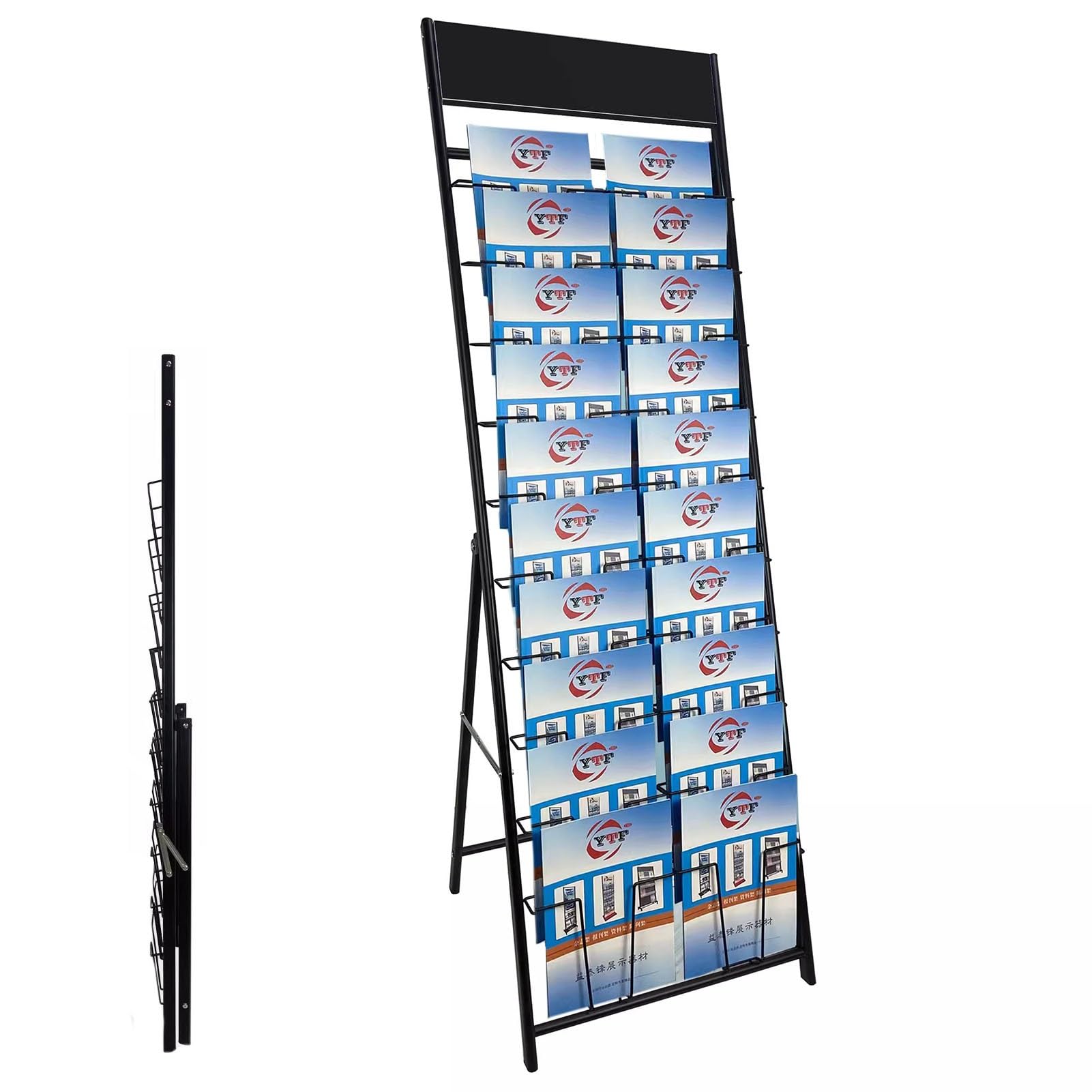 Espositore da Terra 10 Tasche Supporto per La Brochure di Caricatore Pieghevole, Porta del Supporto per Opuscoli In Metallo Portatile per Showroom, Organizzatore di Brochure Multiuso