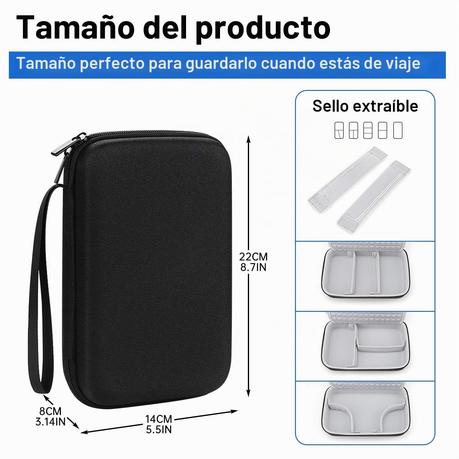 Teskyer Organizador Cables Viaje, Carcasa Rígida, Impermeable, Mejor Protección, Gran Capacidad, Portátil, Viajes Accesorios, 14 x 22 x 6,5 cm, Negro