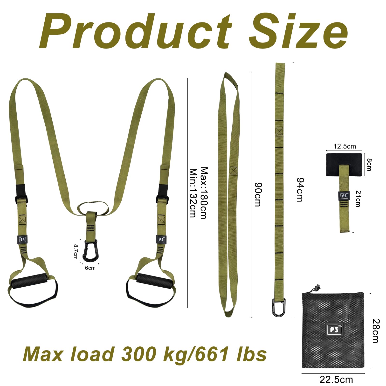 Allenamento in Sospensione, Kit per Allenamento a Sospensione con Ancoraggio per Porta, Fitness Da Casa, Sling Trainer Set, Outdoor Fitness Gym, per Indoor e Outdoor, Verde Militare