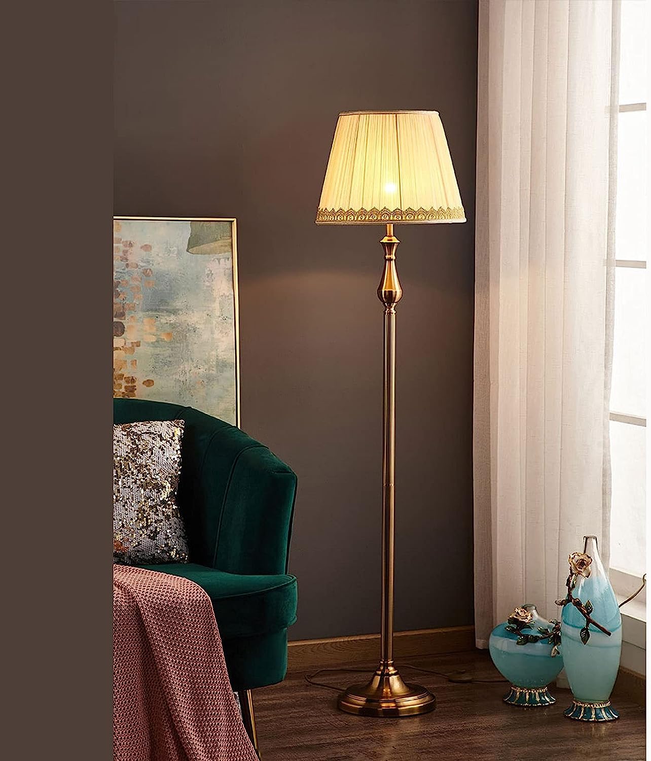 Lampa Stojąca Salon Nowoczesna Wysoka Lampa Podłogowa Lampa Stojąca Do Biura Salon Sypialnia Stojąca Lekka Tkanina Abażur Lampa Podłogowa Sypialnia