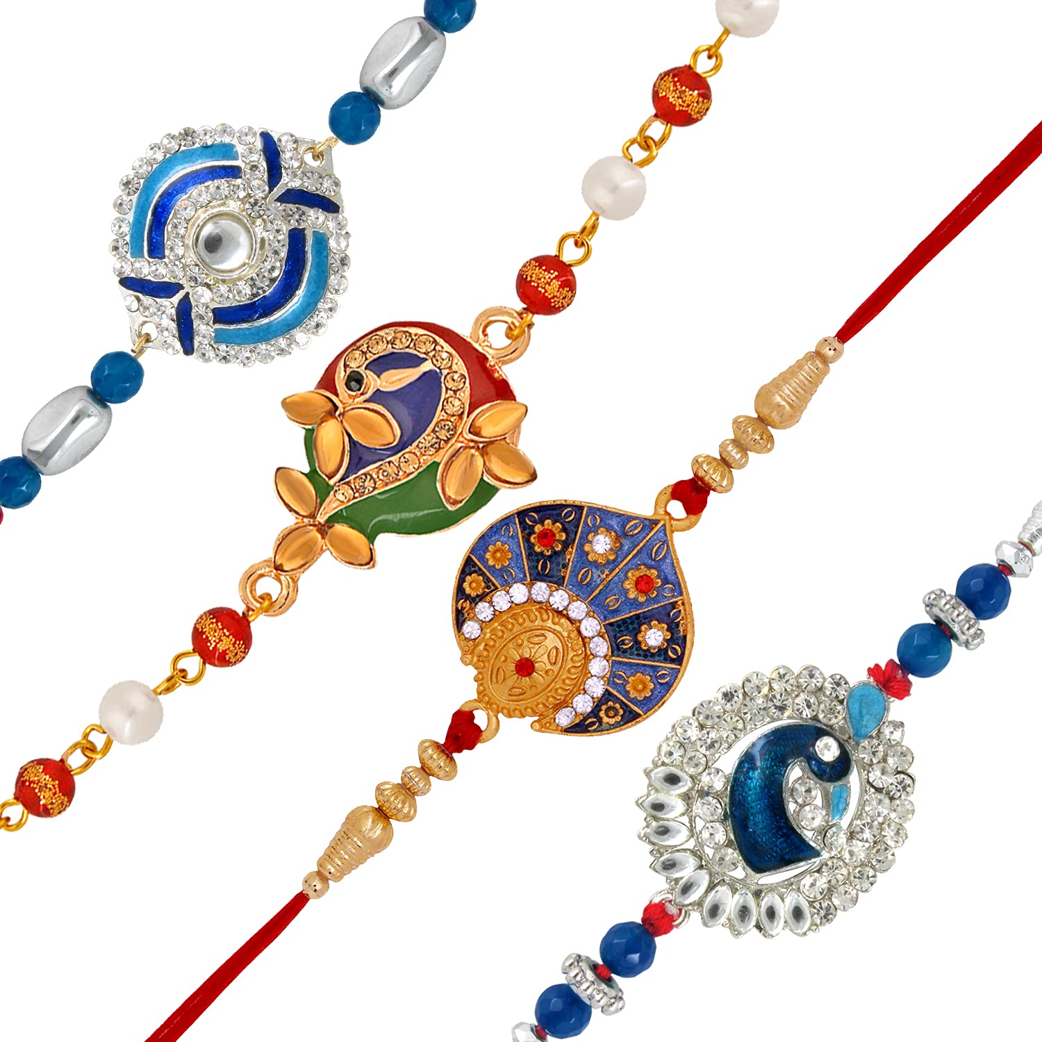 Combo of Rakhis with Meenakari Work Crystals and Artificial Beads for Bhai (PARCO1105241PR)-image-23