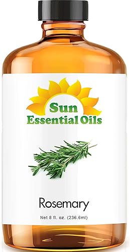 Sun Essential Oils - Aceite esencial de romero de 8 onzas para el crecimiento del cabello, la piel, el cuero cabelludo - Gotas para difusor,