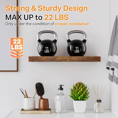 Miniatura 5 de BAYKA Estantes flotantes de baño para pared  Estante sobre el inodoro de madera rústica para dormitorio, cocina o sala de estar, estantes de