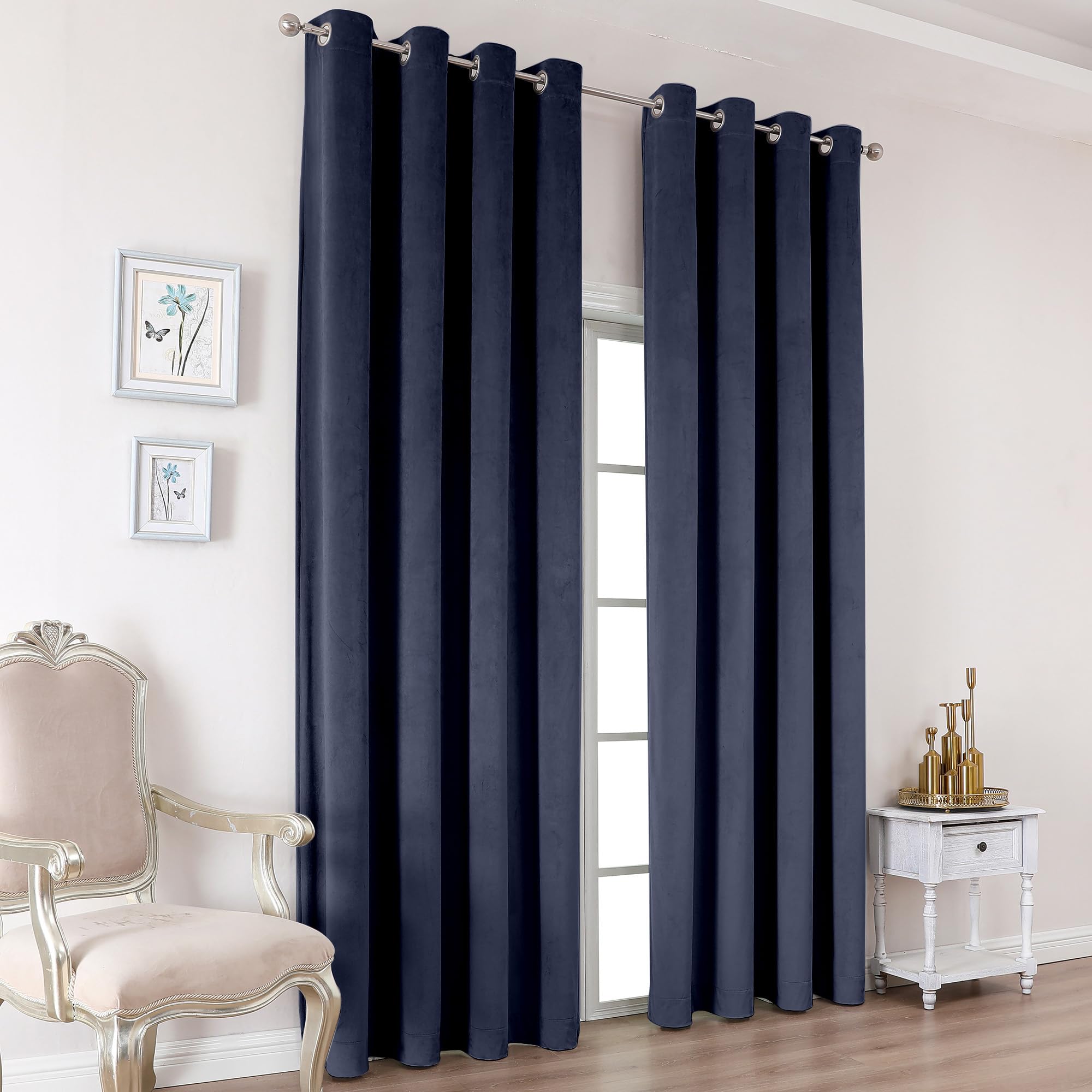 OWENIE Velvet Curtains 84 Inches Long 2 Panels Set, Navy Blue Velvet Curtain 84 For Bedroom, Room Darkening Elegant Soft Curtains, Solid Grommet Luxury Living Room Curtains, 2 Pcs Each Panel 52W x 84L