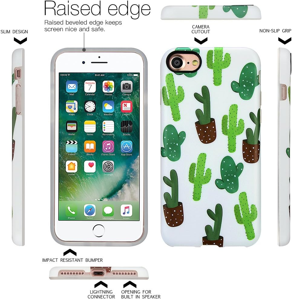 GOLINK iPhone 7 Case for Girls/iPhone 8/SE 2 Summer Case, Summer Series Slim-Fit Anti-Scratch Shock Proof Anti-Finger Print Flexible TPU Gel Case for iPhone 7/iPhone 8-Cactus I
