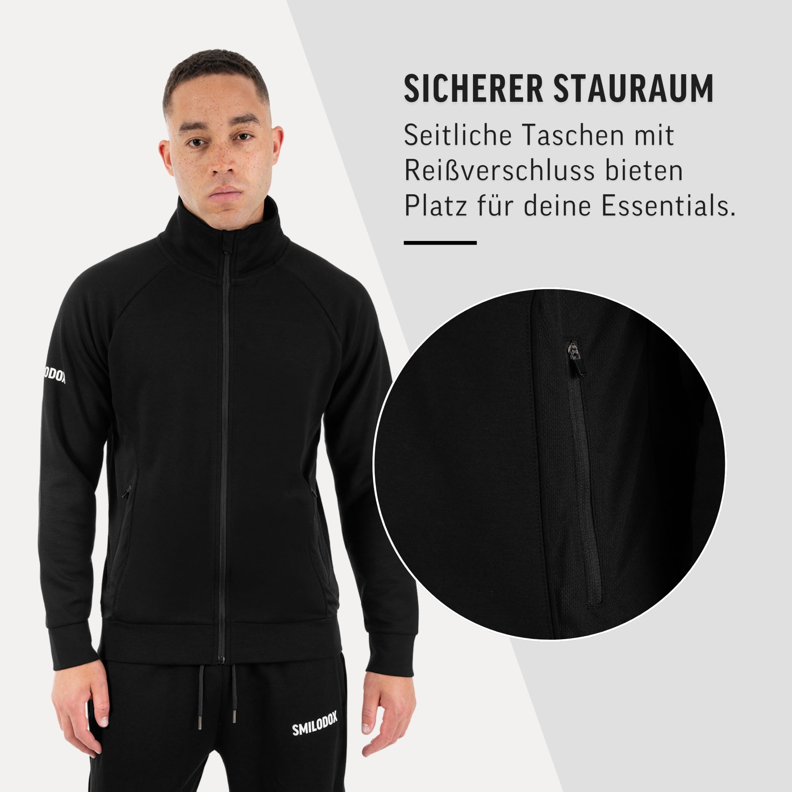 SMILODOX Trainingsjacke Herren Denzo, leichte Sportjacke mit Stehkragen, Reißverschluss und Taschen, elastische Laufjacke, Outdoor Jacke, atmungsaktive Übergangsjacke für Training Gym Alltag