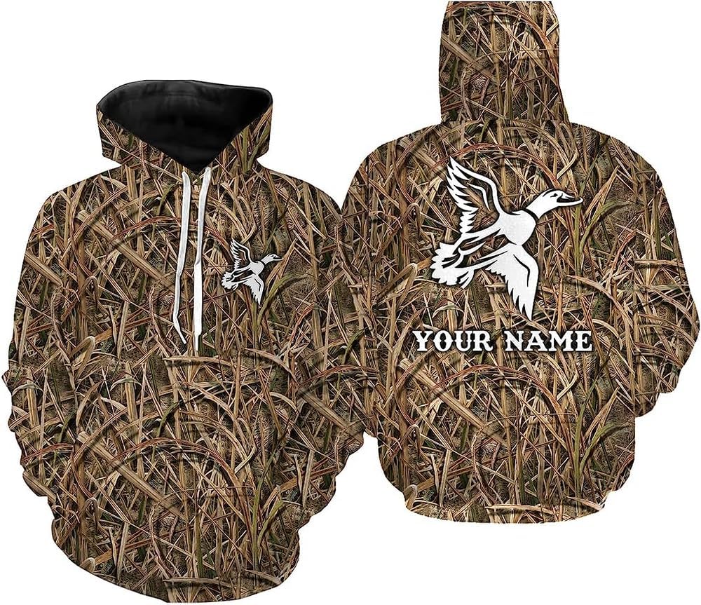 Custom Name Duck Hunting Men's Fleece Hooded Sweatshirt 3D Waterfowl Camo Printed Pullover Hoodie Men Women A26-SEHD424