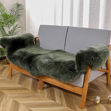 AOGELAN Genuine New Zealand Sheepskin Rug Double Pelt/2x 6 Dark Green | Natural Fluffy Fuzzy Sheepskin Fur Area Rug,Chair Sofa Seat Cover,Living Room,Bedroom,Pets Dogs Mat,Pray Pup Mat,Yoga Mat