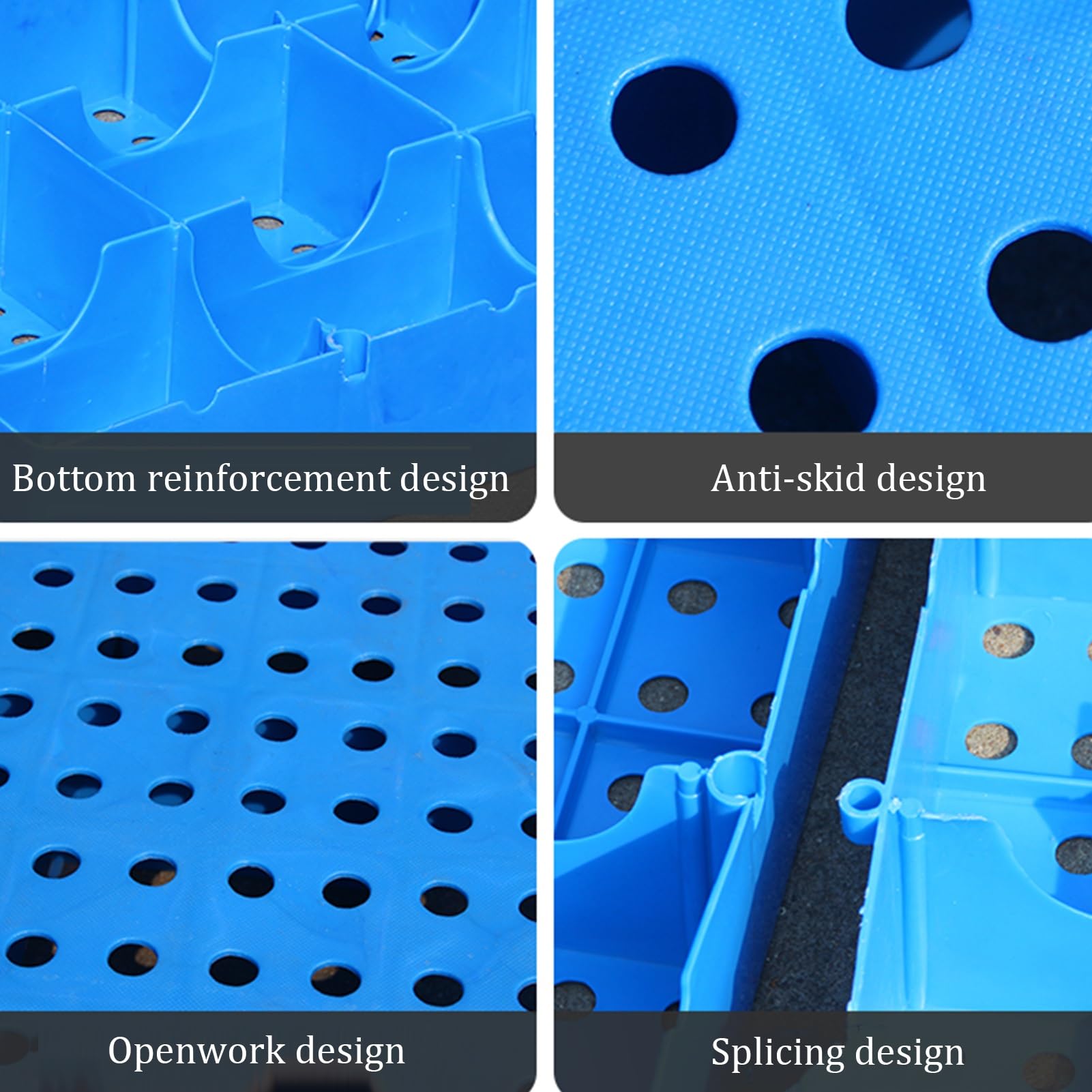 Pallet in plastica antiscivolo, confezione da 5 cuscinetti a griglia blu, 50 x 30 x 10 cm, resistenti per uso interno/esterno, perfetti per animali domestici e carichi pesanti, soluzioni di magazzino