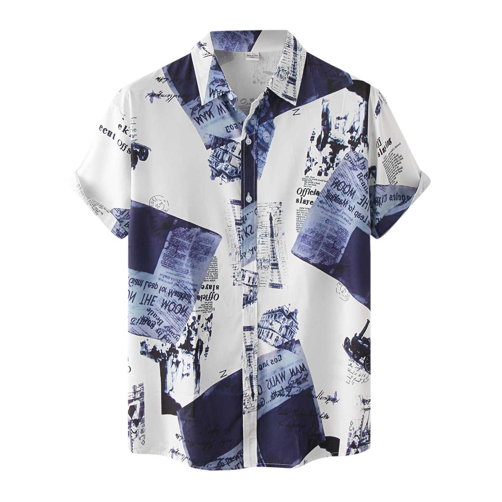 HUTcPNy Camisa Hombre Manga Corta Tallas Grandes Camisas de Flores Botones Verano Algodon Lino Funky Camisa Manga Corta Hombre Blanca