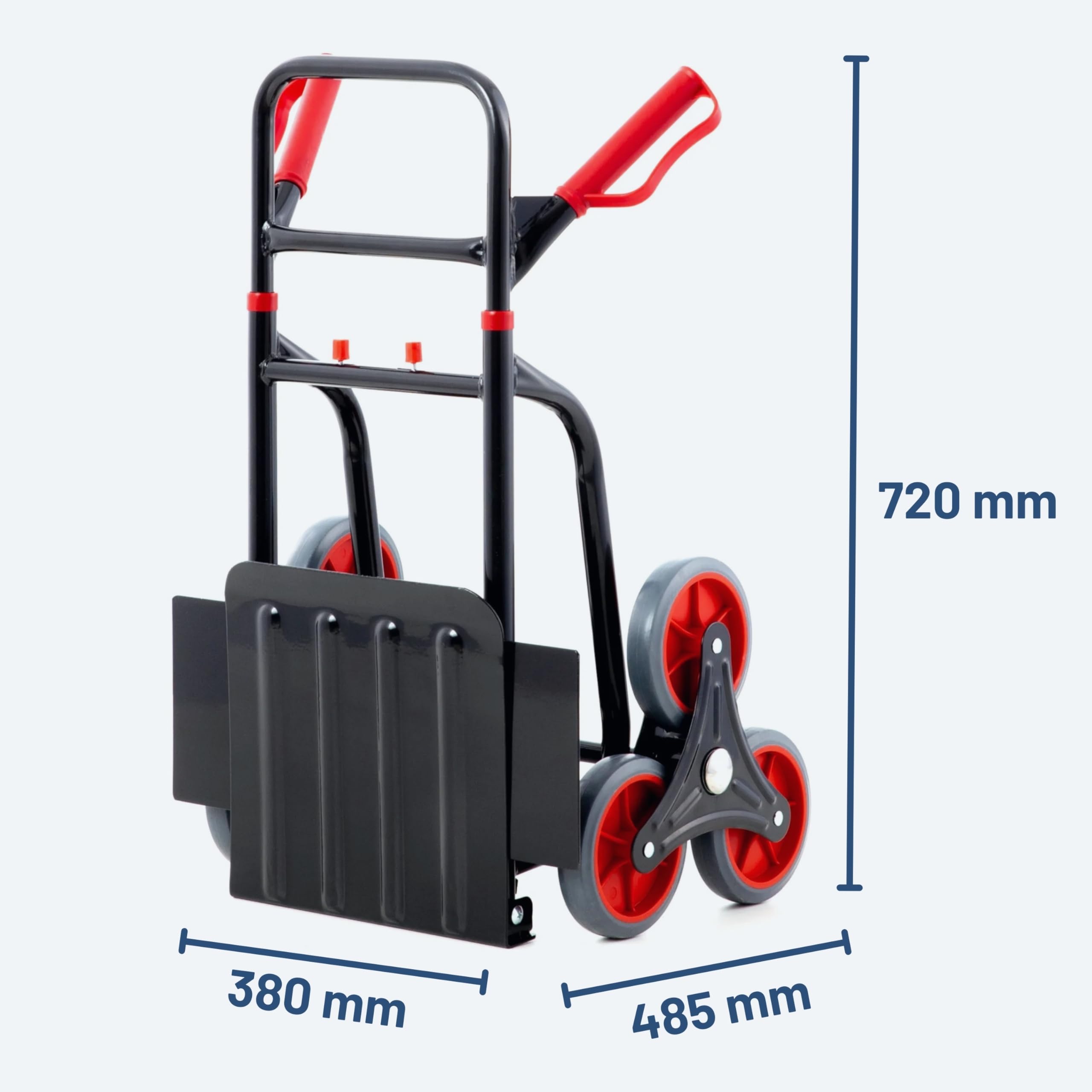 Pallit Sackkarre klappbar & höhenverstellbar [120kg] - ergonomische Treppensteiger-Transportkarre Diablo-FS aus Stahl mit 3-Räder-System als Treppensackkarre, Schubwagen oder Holztransportkarre