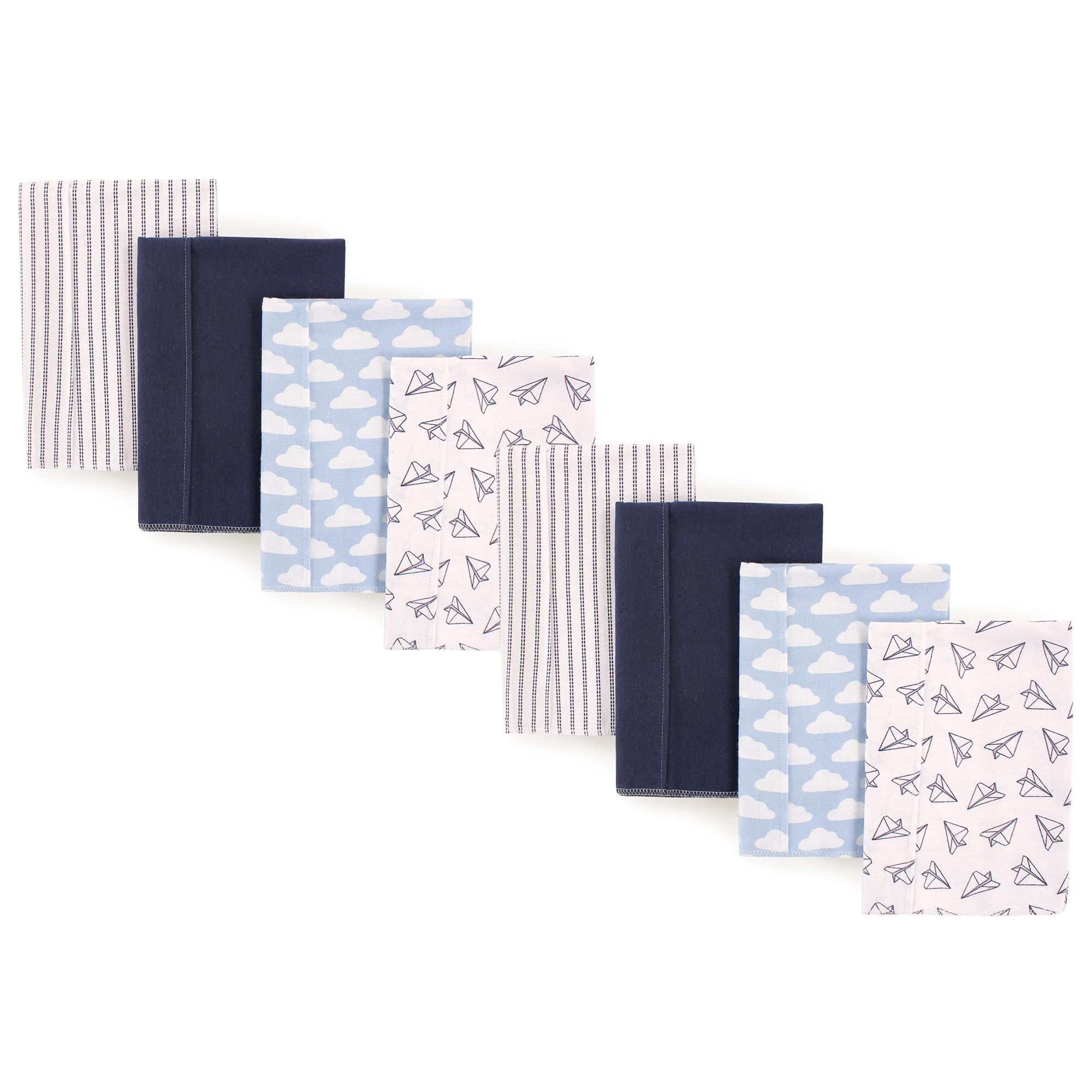 Hudson Baby Cotton Poly Flannel Burp Cloths Multipack, Paper Airplane 8-Pack, One Size
