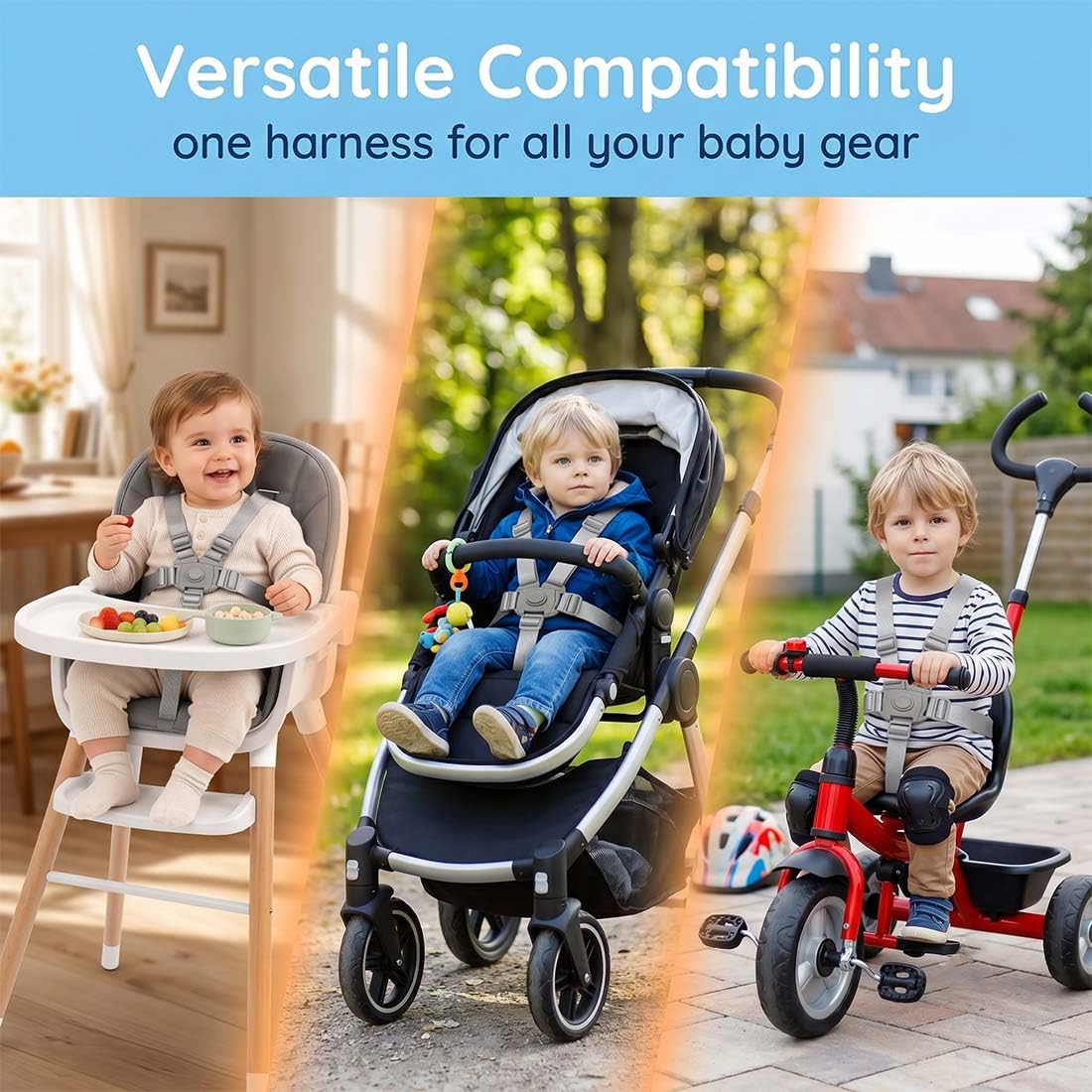 1 Pezzo Seggiolone Pappa, Cintura Sicurezza Universale Regolabile 5 Punti Per Bambini, Cinghie Passeggini E Seggiolini, Larghezza 2.5Cm, Colore Grigio Argento
