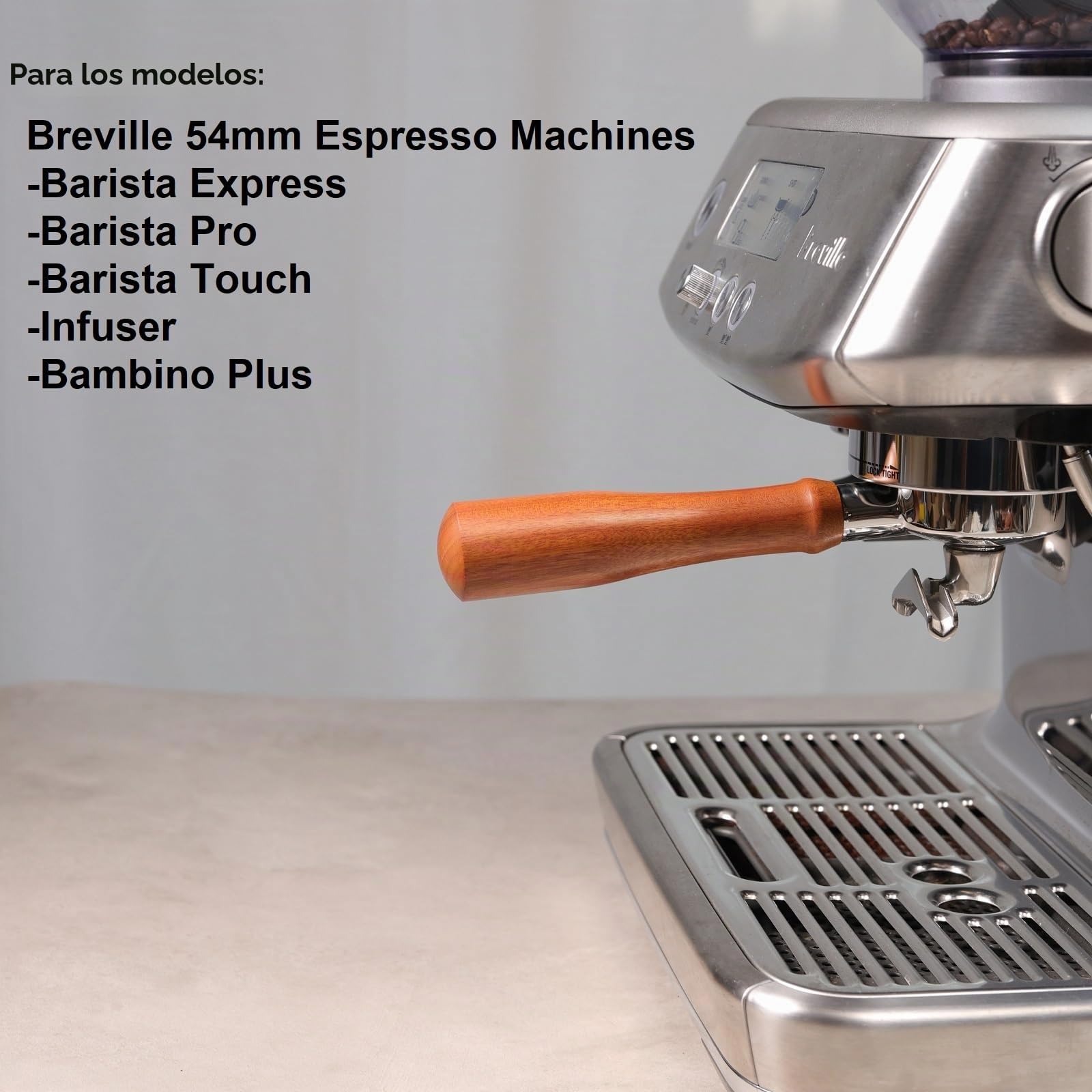 CAPFEI Portafiltro 54 mm doble caño para Sage/Breville Barista BES 870/878/880 cesta de filtro con madera de nogal y portafiltros de acero inoxidable